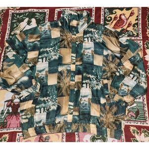 Vintage Silk Bomber Jacket Abstract Colorblock Women's 2XL Green